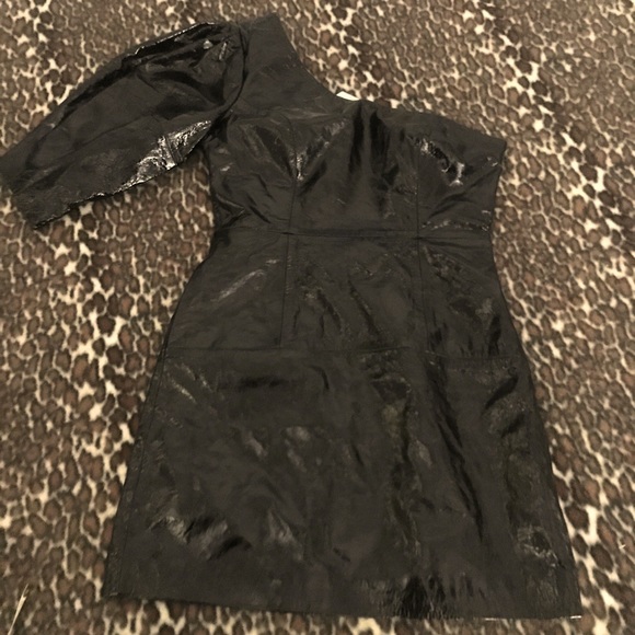 Leather One Shoulder Dress - Picture 2 of 11